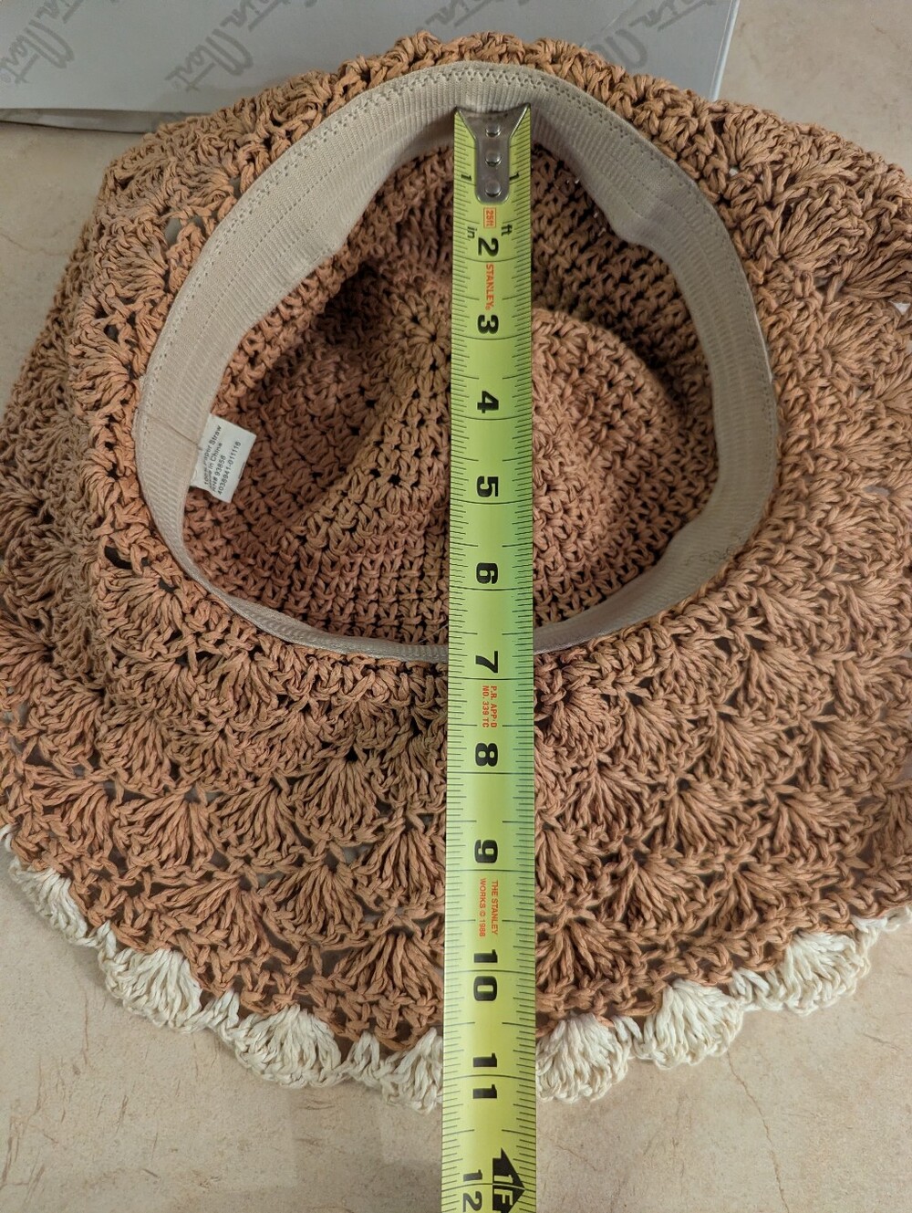 Crochet Sun Hat with Cream Trim - Natural Brown